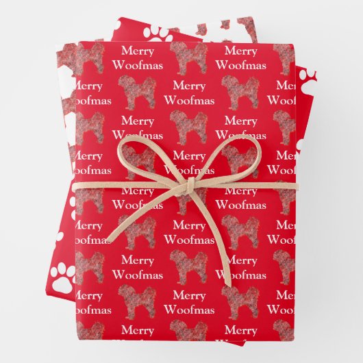 Cavapoo Schattige Hondensilhouet Rood Merry Woofma Inpakpapier Vel (In situ)