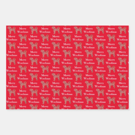 Cavapoo Schattige Hondensilhouet Rood Merry Woofma Inpakpapier Vel (Voorkant)