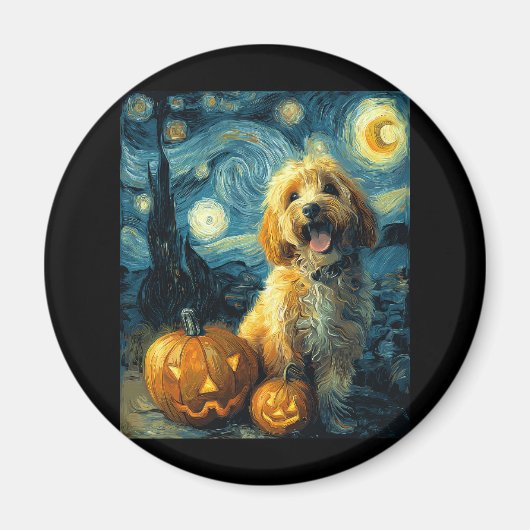 Cavapoo Schattigee Hond Halloween Jack O Lantern P Magneet (Voorkant)