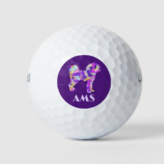 Cavapoo Schattigee Hond Paarse Silhouet Monogram Golfballen (Voorkant)