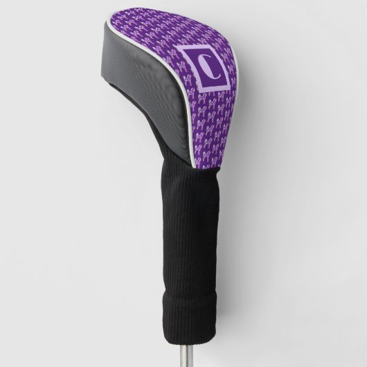 Cavapoo Schattigee Hond Paarse Silhouet Monogram Golfheadcover (Schuin)