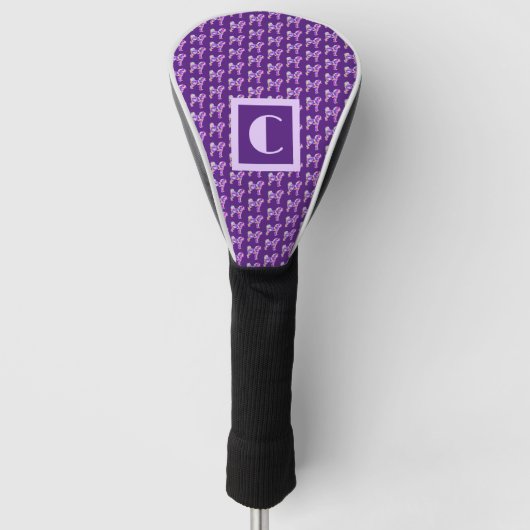 Cavapoo Schattigee Hond Paarse Silhouet Monogram Golfheadcover (Voorkant)