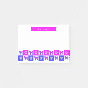 Cavapoo Silhouette Dog & Paw Hot Pink & Blue Post-it® Notes