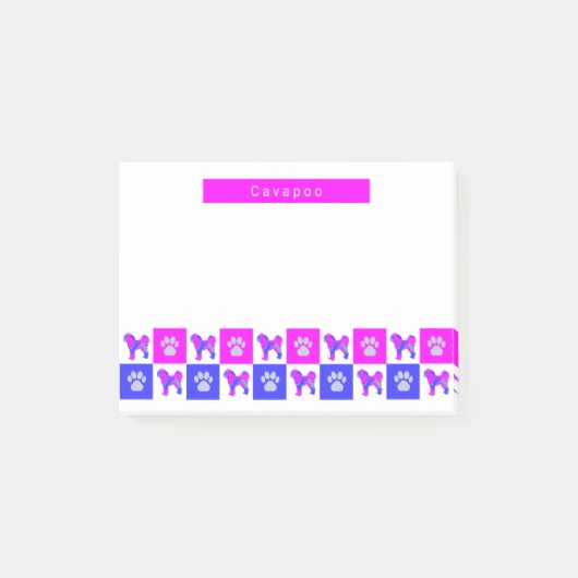 Cavapoo Silhouette Dog & Paw Hot Pink & Blue Post-it® Notes (Voorkant)