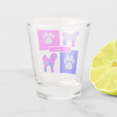 Cavapoo Silhouette Dog & Paw Pink and Blue Square Shot Glas (Achterkant)