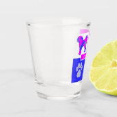Cavapoo Silhouette Dog & Paw Pink and Blue Square Shot Glas (Links)