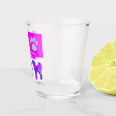 Cavapoo Silhouette Dog & Paw Pink and Blue Square Shot Glas (Rechts)