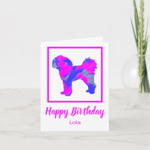 Cavapoo Silhouette Pink Dog Funny Birthday Kaart
