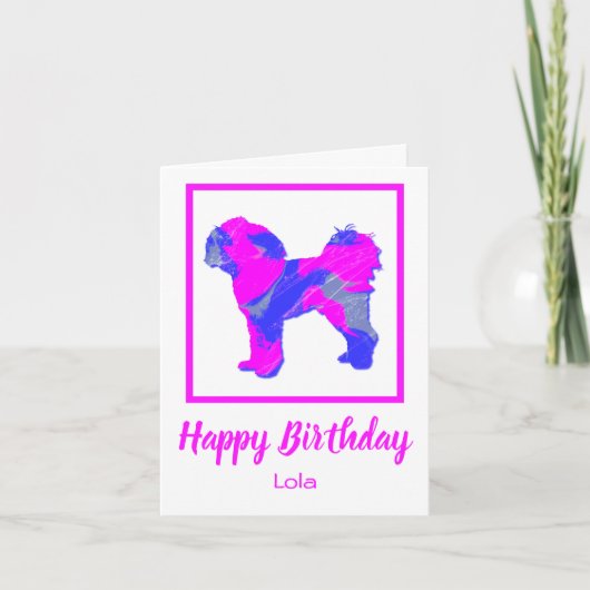 Cavapoo Silhouette Pink Dog Funny Birthday Kaart (Voorkant)