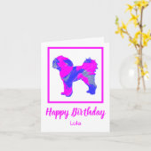 Cavapoo Silhouette Pink Dog Funny Birthday Kaart (Gele Bloem)