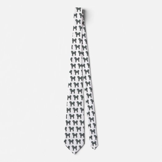 Cavapoo Silhouette Yellow & Black Grid White Strop Stropdas (Voorkant)