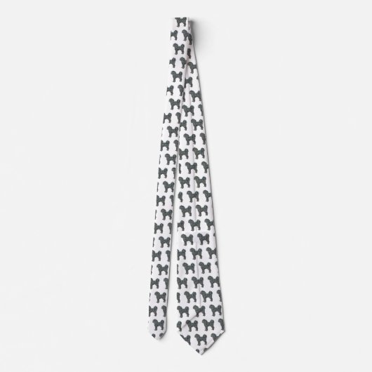 Cavapoo Silhouette Yellow & Black Grid White Strop Stropdas (Achterkant)