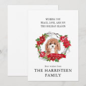 Cavapoo Waterverf Poinsettia Wreater Kerstmis Feestdagenkaart (Voorkant / Achterkant)