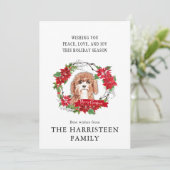 Cavapoo Waterverf Poinsettia Wreater Kerstmis Feestdagenkaart (Staand voorkant)
