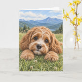 Cavapoo wenskaart kaart (Gele Bloem)