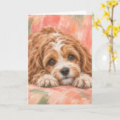 Cavapoo wenskaart | Schattige Cavapoo-hondliefhebb Kaart (Gele Bloem)