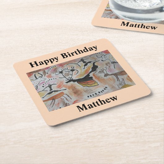 Cave Art Abstract Birthday Kartonnen Onderzetters (Schuin)