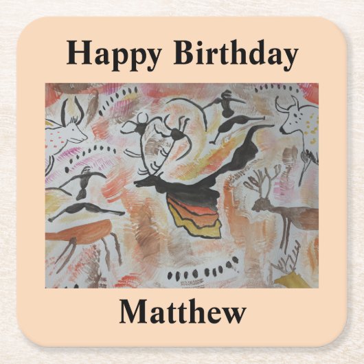 Cave Art Abstract Birthday Kartonnen Onderzetters (Voorkant)