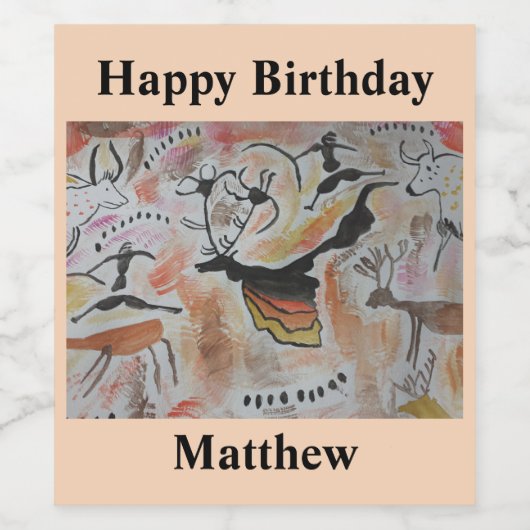 Cave Art Abstract Birthday Wine Label Wijn Etiket (Enkel label)