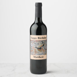Cave Art Abstract Birthday Wine Label Wijn Etiket