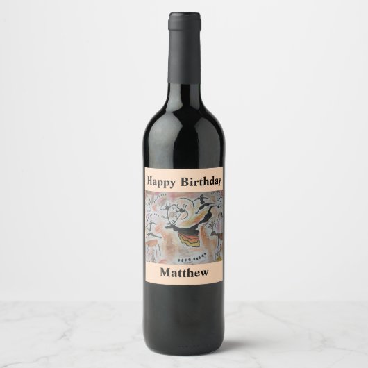 Cave Art Abstract Birthday Wine Label Wijn Etiket (Voorkant)