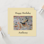 Cave Art Abstract Flat Birthday Kaart (Voorkant / Achterkant in situ)