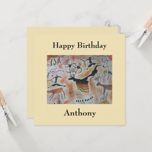 Cave Art Abstract Flat Birthday Kaart (Voorkant / Achterkant in situ)