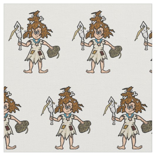 Cave Woman Seamstress Fabric Stof (Close Up)