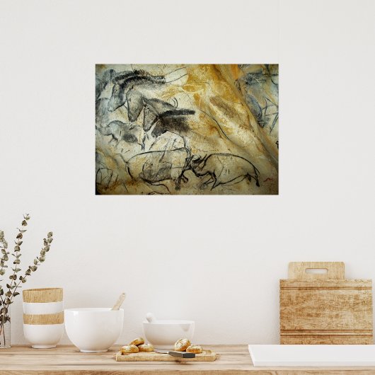 Cavehorsen van Chauvet en andere schoorstenen van  Poster (Keuken)
