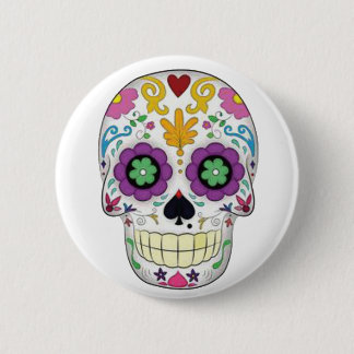 Caveira colorida com fundo branco ronde button 5,7 cm