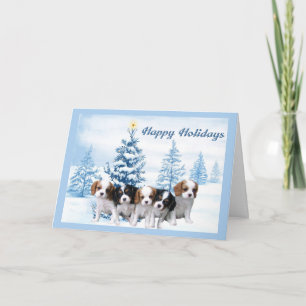Cavelier King Charles Spaniel Kerst Kaart Blauw