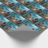 Caveman en buitenaardse robot bij een kampvuur cadeaupapier (Hoek)