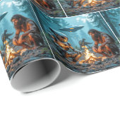 Caveman en buitenaardse robot bij een kampvuur cadeaupapier (Rol Hoek)