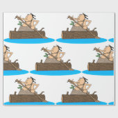 Caveman in een kano cadeaupapier (Vlak)