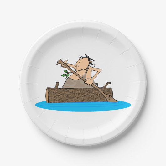 Caveman in een kano papieren bordje (Voorkant)