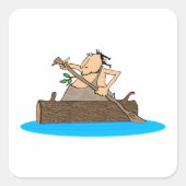 Caveman in een kano vierkante sticker (Voorkant)