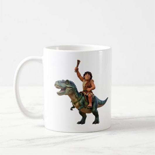 Caveman Riding Dinosaur Cartoon Image Koffiemok (Links)