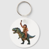Caveman Riding Dinosaur Cartoon Image Sleutelhanger (Voorkant)