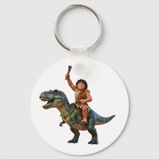 Caveman Riding Dinosaur Cartoon Image Sleutelhanger (Voorkant)