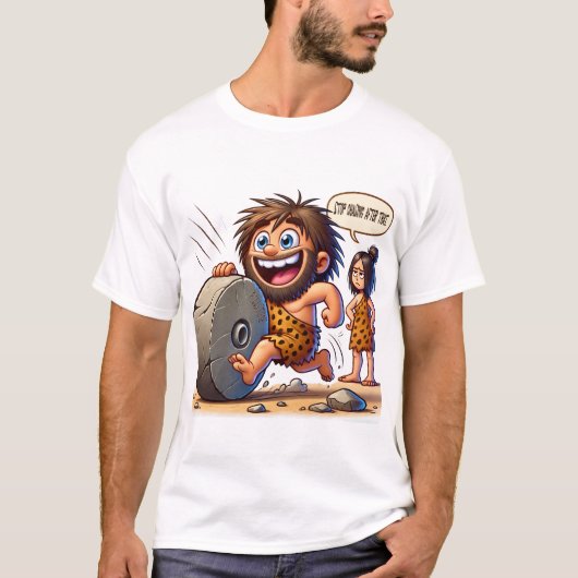 Caveman Rolling Stone Funny T-shirt (Voorkant)