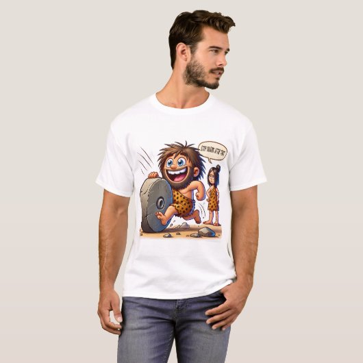 Caveman Rolling Stone Funny T-shirt (Voorkant volledig)