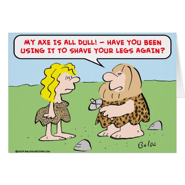 caveman, vrouw, bijl, scheren, benen (Voorkant Horizontaal)
