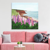 Cavendish Cliffs and Spring Lupins Canvas Print (Insitu (Woonkamer))