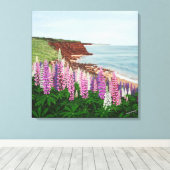 Cavendish Cliffs and Spring Lupins Canvas Print (Insitu (Houten vloer))