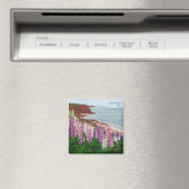 Cavendish Cliffs and Spring Lupins Square Magnet (Insitu (Vaatwasser))