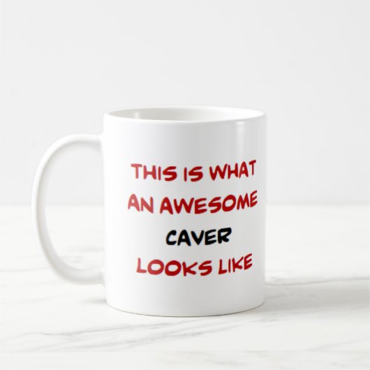 caver, geweldige koffiemok (Links)