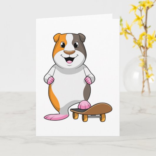 Cavia als skater met skateboard kaart (Gele Bloem)