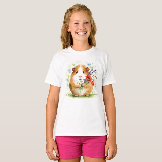 Cavia, Cavia, Cavy, bloemen T-shirt (Voorkant volledig)
