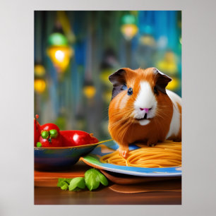 Cavia eet spaghetti poster