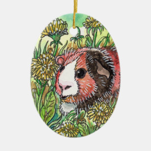 Cavia en paardenbloem keramisch ornament